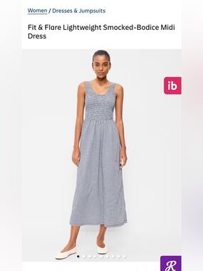 Old Navy Fit & Flare Smocked-Bodice Midi Dress - Gingham Navy - Small